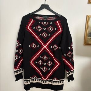 Lauren Ralph Lauren Tribal Boho Pattern Black Red Sweater Women’s Large EUC